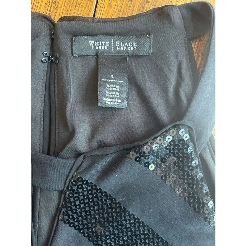 White House Black Market Black Sequin Top Sz Large EUC Worn Once